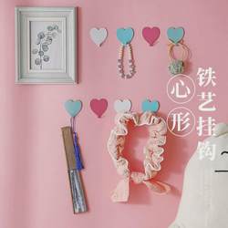 Heart-shaped metal hook, colorful, punch-free, sticky hook, strong stainless steel hook, bedroom decoration, dormitory dream catcher, wall hanging
