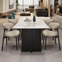 Light luxury slate dining table and chair combination small apartment home modern simple rectangular 2025 designer new table