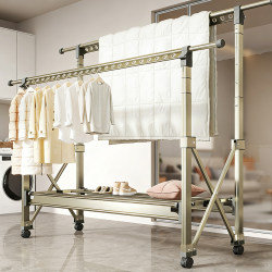 Floor-Standing Folding Clothes Drying Rack for Balcony and Home Use, Adjustable Height for Bedroom, Thickened and Reinforced, a Magic Tool for Drying Quilts