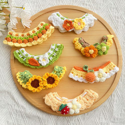 Pet Knitted Scarf, Cat and Dog Flower Braided Collar, Saliva Towel, Cute Orange Decorative Collar