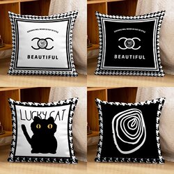 Black and White Minimalist Throw Pillow for Sofa, Nordic Retro Ins-Style Cushion, Lumbar Support Backrest Pillow Cover with Insert