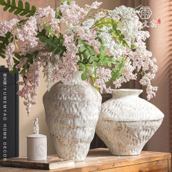 Jingdezhen Vintage Ceramic Vase for Living Room Flower Arrangement, High-End Wabi-Sabi Rustic Pottery Jar, Handmade Zen-Style Decoration for Guesthouses