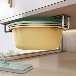 Stainless Steel Basin Storage Rack, Basin under Bathroom Cabinet, Bathroom Storage Hook, No-Drill Toilet Hanging Basin Organizer