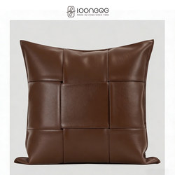Longqige Coffee-Colored Maillard-Style Leather Throw Pillow with a High-End Feel, Sofa Cushion, Decorative Soft Furnishings, Bedroom Bay Window Cushion