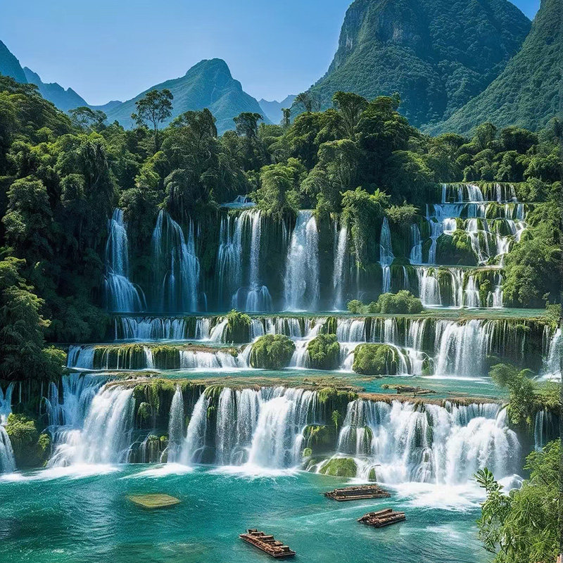 纯玩含机票 广西旅游南宁百色明仕村德天瀑布藏金洞4天3晚跟团游