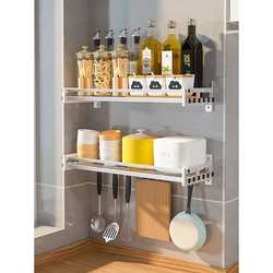 Hole-free seasoning rack household multi-functional oil, salt, sauce and vinegar bottle storage rack 304 stainless steel wall-mounted storage rack