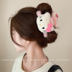 Hello Kitty Large Plush Hair Clip 2024 New Cute Kitty Cat Hair Clip for Back of Head Bun Shark Clip