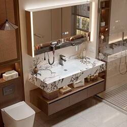 Bulgari Hotel-Style Antique Bathroom Cabinet Set, Walnut Wood Bathroom Sink Cabinet, Double-Layer Washbasin