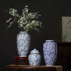 New Chinese style vase ceramic blue and white porcelain flower ware decoration home storage jar vase porcelain retro home furnishings