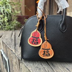 Extra Thick First-Layer Cowhide Fulu Gourd Bag Pendant, Peace Car Hanging Ornament, Auspicious Keychain, New Chinese-Style Leather Tag Decoration