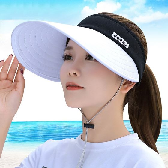 Shadow hat female large eaves sunscreen cap outdoor leisure can fold the bike to cover the face sun hat Xia Da along the empty top hat
