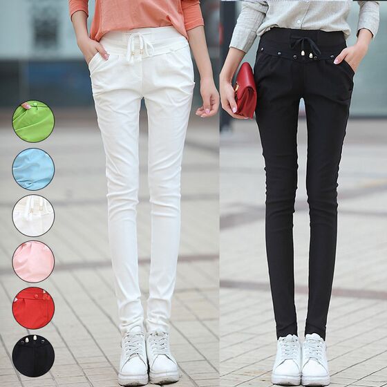 Spring casual pants thin women's thin small feet new elastic large size long pants slim candy color pencil pants tide
