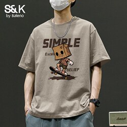 Baleno S&K Short-Sleeved T-Shirt for Men 2026 New Heavyweight Pure Cotton Half-Sleeve Men's Large Size Loose Casual T-Shirt