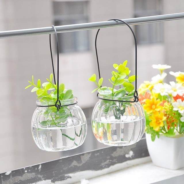 Hanging transparent glass vase small pumpkin hanging bottle simple hydroponic flower appliance indoor gardening home decoration bottle