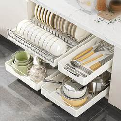 Punchless kitchen cabinet pull basket pull-out type bowl and dish storage rack under sink storage rack seasoning bottle storage box