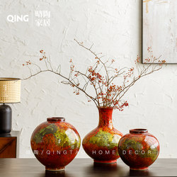 Jingdezhen Flame Red Ceramic Vase for Flower Arrangement, Dried Flowers, Living Room High-End Red Pottery Jar for Fresh Flowers, Decorative Ornament