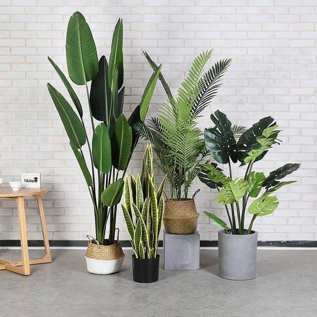 Simulation Green Plant Large Potted Traveler Banain Leaf Banyan Tree Horticultural Plant Tiger Pipchida Turtle Back Home Decoration Window
