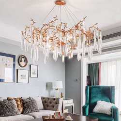 Modern crystal chandeliers light luxury art living room dining room lamp villa hotel branch personalized chandeliers all copper atmospheric lights