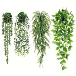 4 pots of artificial potted plants, simulated plants, green eucalyptus leaves, Persian courtyard home decoration, hanging fake green plants