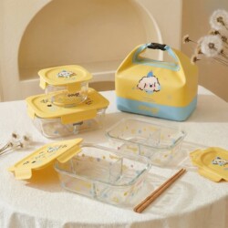 Glass Lunch Box, Microwaveable, Food Storage Container, Gift Set, Lunch Box for Office Workers, Lunch Box with Compartments