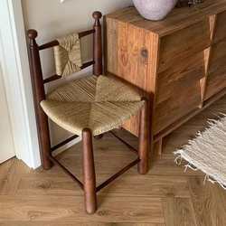 Designer solid wood rattan medieval dining chair French retro style grass rattan desk chair B&B cafe leisure chair