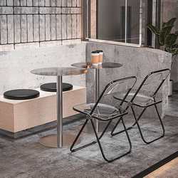 Industrial style restaurant snack dessert milk tea shop stainless steel round table internet celebrity chair cafe dining table and chair combination
