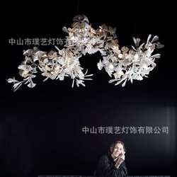 Lighting 2021 new style lamp ceramic ginkgo branch chandelier leaf lamp living room stairs full copper lighting ceramic lamp