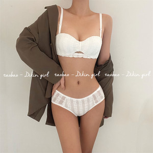 
Push-up underwear women's bow l hollow white bra set autumn and winter Japanese sweet girl bra without steel
