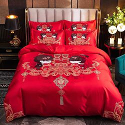 Wedding bedding four-piece set wedding bright red new wedding bed skirt brushed bed sheet quilt cover sleeping naked
