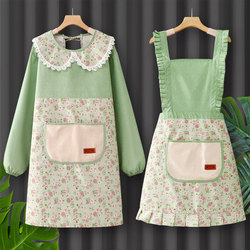 Pure Cotton Apron 2025 New Style Internet-Famous Kitchen Household Cooking Oil-Proof Waterproof Long-Sleeved Smock Apron Work Clothes for Women