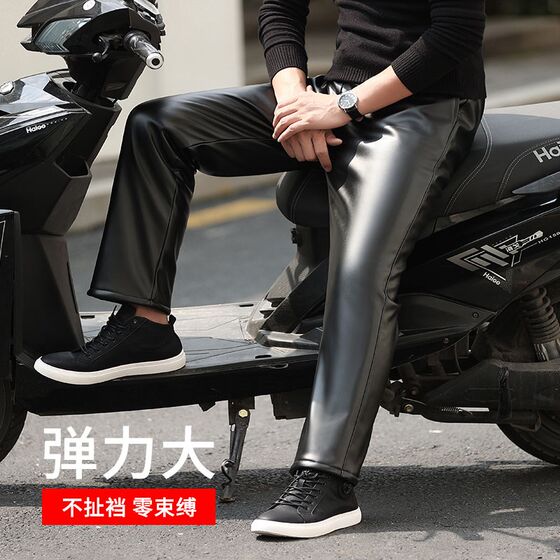 
Leather pants for men, thickened with velvet, oil-proof, waterproof and windproof work pants, motorcycle labor protection, car wash pants, riding elastic waist leather