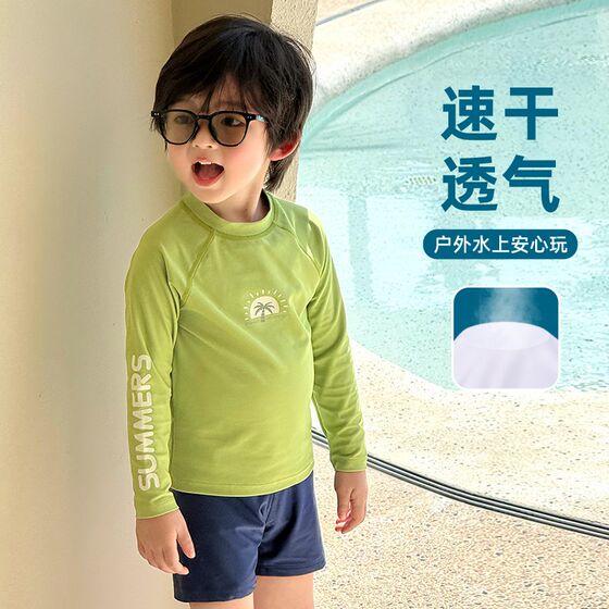 
Children's swimsuits, boys' swimsuits, 2025 summer new style, boy split long-sleeved swimsuit, sun protection, high-end swimming trousers