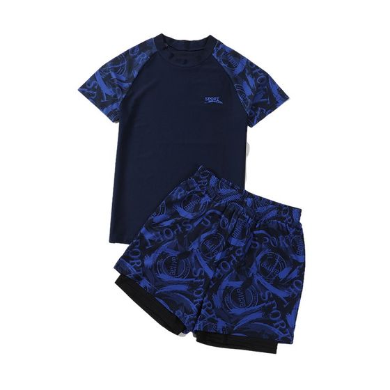 Fat boy swimsuit boys anti -embarrassing swimming trunks boys, big boys, fat increase swimsuit set loose large size children's swimsuit
