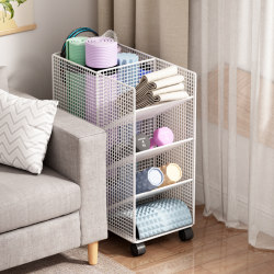 Yoga mat storage basket household fitness equipment storage slit living room foam roller dumbbell storage rack push cart
