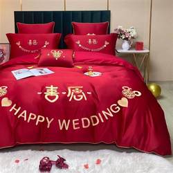 Wedding bedding wedding embroidery four-piece set big red wedding room sheets pillowcases W quilt cover quilt bed