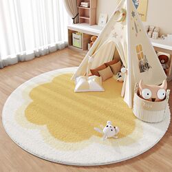 Yellow cream style baby room m carpet round living room children's room reading area bedroom bedside blanket tent floor