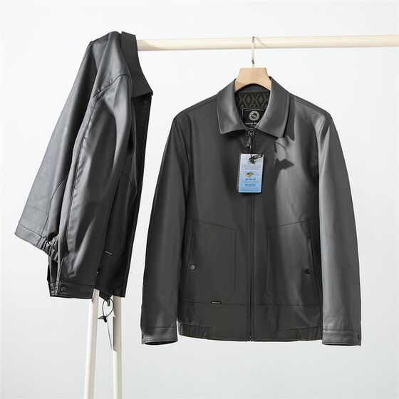 Customized ultra -fiber leather lapel leather coat men's autumn and winter new products simple windproof waterproof leather jacket men's casual jacket
