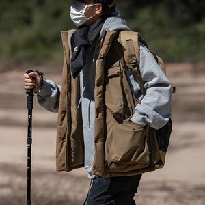 
Japanese large pocket work vest mountain retro cotton vest winter warm cotton jacket men