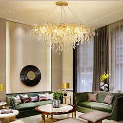 Retro crystal chandelier, living room main light, light luxury bedroom and dining room lamps, modern simple aluminum chandelier