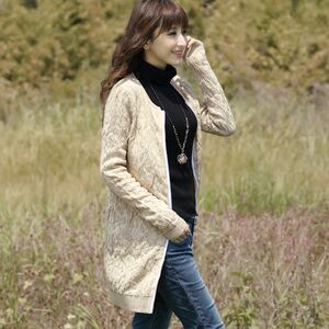 
Women's loose sweater cardigan mid-length S-style thick rod needle long wool early autumn thick thread thin outer wear