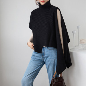 
Turtleneck sweater for women, new autumn and winter style, soft and lazy style, loose pullover, slit cape, shawl, vest