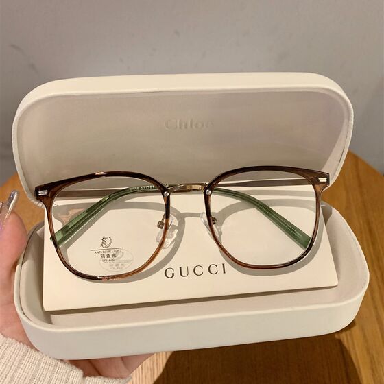 Retro -color myopia glasses Female majors can draw out the lens plain artifact glasses shelf round face to show face small tide