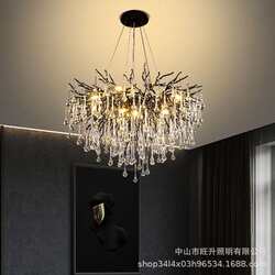 Elegant black crystal chandelier living room lamp creative branch water drop branch-shaped popular art villa commercial restaurant lamp