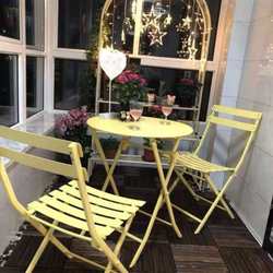 Balcony small round table foldable casual iron table and chair combination modern simple milk tea shop table coffee shop small table
