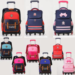 Children's three-wheel six-rod schoolbag primary school boy 1-3-4-5-6 grade girl with wheels for climbing stairs 2