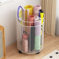 Yoga mat storage basket with wheels fitness equipment storage rack foam roller sports equipment storage cylinder circular storage rack
