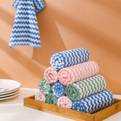 Cationic Cleaning Cloth, Thick Coral Fleece Water Ripple Cloth, Kitchen Rainbow Absorbent Dishcloth, Non-Oil-Sticking Scouring Pad