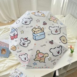 Line Art Puppy Fully Automatic Umbrella for Women, Dual-Use for Sun and Rain, Foldable, Uv Protection, Cute Vinyl Sunshade Umbrella