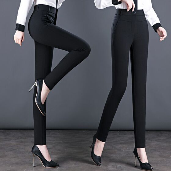 
Autumn and winter black petite pants for women new spring and autumn plus size women's pants high waist elastic middle-aged mother's pants thickened pencil pants