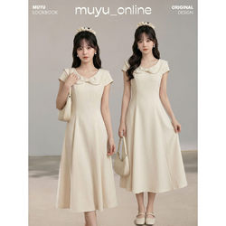 Beautiful and Elegant Summer New Dress with a Gentle Style, Waist-Cinching Design, Slimming Effect, Doll Collar, and Bow Detail